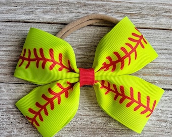 Softball Baby Bow: Girls Hair Clip or Headband