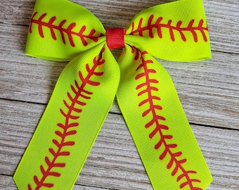 Softball Tails Bow: Girls Softball Clip