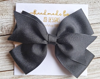 Black Baby Bow (Nylon Headband or Clip)