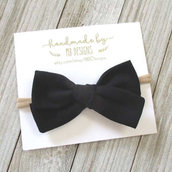 Black Baby Girls Bow, Black Hair Bow, Solid Black Bow, Black Toddler Hair Bow, Black Headband Bow, Black Newborn Bow