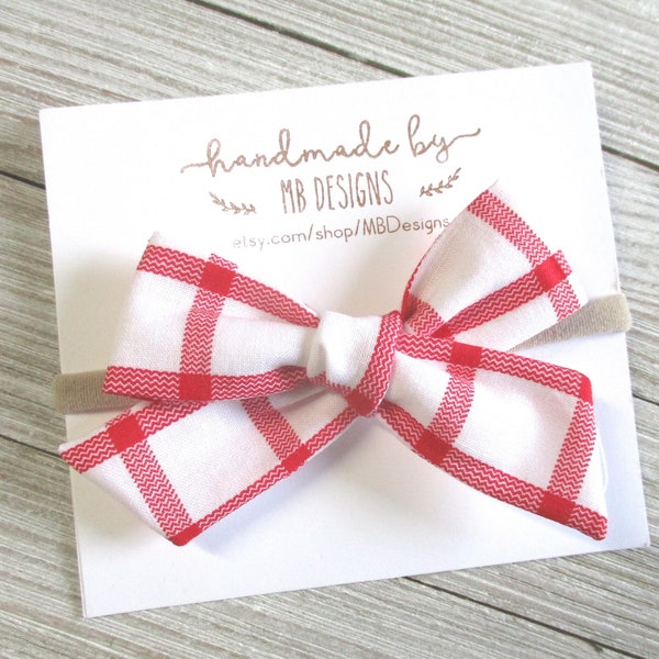 Red and White Plaid Baby, Red Bow for Baby, Fourth of July Baby Bow