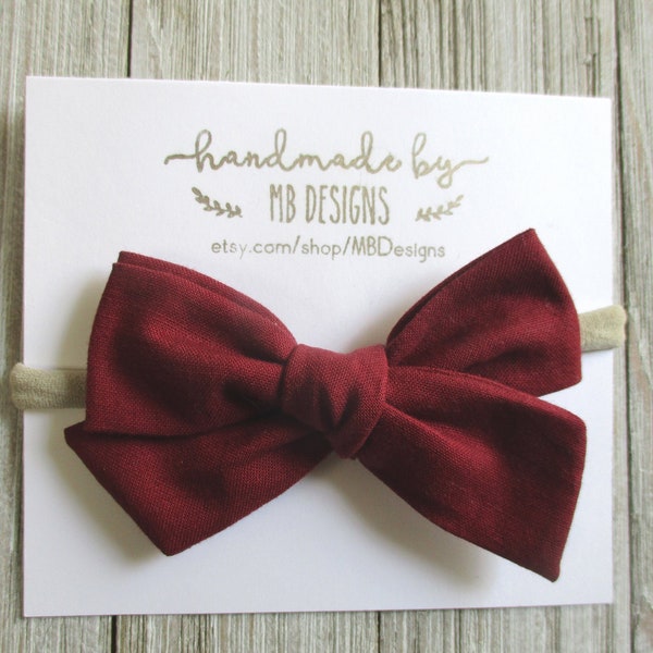 Maroon Bow, baby bow, Baby headband, Newborn Bow, newborn headband burgundy headband, Fall bow