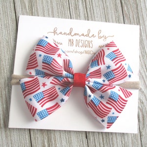 4th of July Bow, Flag Baby Bow, Stars and Stripes Baby Bow, Patriotic Bow, Newborn Headband