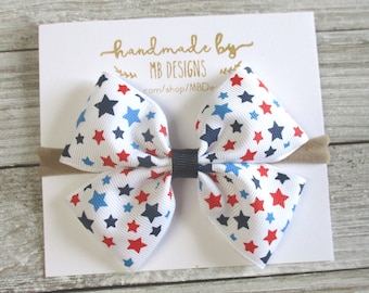 Fourth of July Hair Bow, Red White and Blue Headband for Baby,