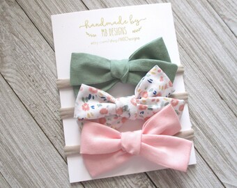 Baby Bows, Baby bow set, newborn bow set, cream bow, pink bow, green bow, baby headband set,spring bows, neutral bows, toddler bows