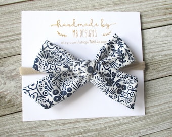 Navy Baby Bow, Floral Baby Bow, Newborn Headband Bow, Rifle Paper Bow, Toddler Bow Clips, Baby Hair Bow, Dog Bow