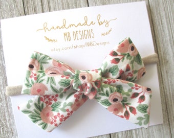 Rifle Paper Baby Bow, Rifle Paper Headband, Floral Baby Bow, Pink Baby bow, Floral baby headband, newborn headbands, newborn bow, Baby Bow