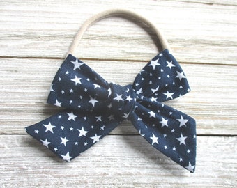 Fourth of July Baby Bow, 4th of July Bow, Blue Star Bow, Patriotic Baby bow, Baby headband, navy Baby bow