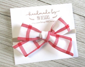 Red and White Plaid Baby, Red Bow for Baby, Fourth of July Baby Bow