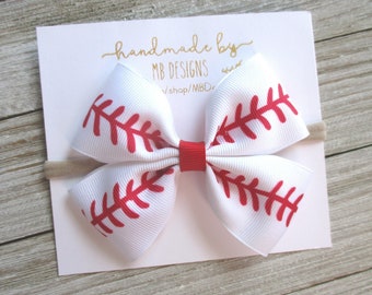 Baseball Baby Bow: Girls Hair Clip or Headband