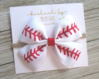 Baseball Baby Bow, Baseball Baby Headband, Girls Baseball Hair Bow