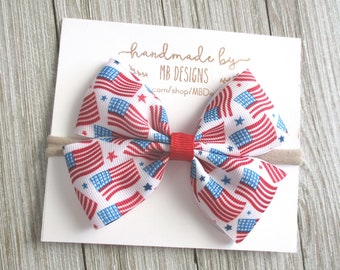 4th of July Bow, Flag Baby Bow, Stars and Stripes Baby Bow, Patriotic Bow, Newborn Headband