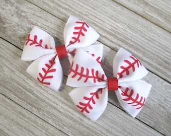 Baseball Baby Bows, Baseball Pigtail Set, Baseball Hair Clip, Baby Bows, Baseball Girls Bow