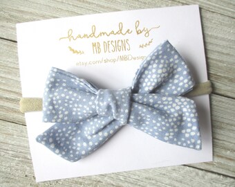 Rifle Paper Baby Bow, Blue Baby headband, newborn headbands, Blue and white bow, Blue polks dot bow