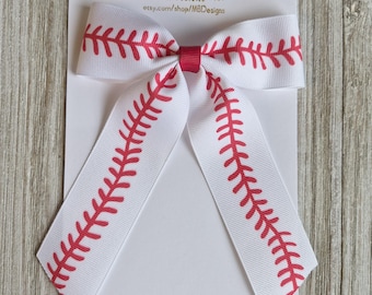 Baseball Tails Bow: Girls Baseball Clip
