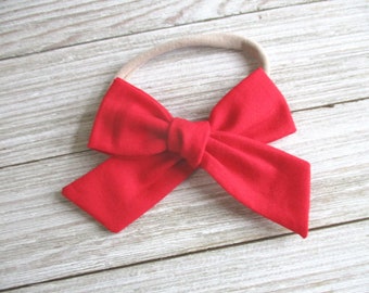 Red Baby Bow, Red Baby Headband, Valentines Baby Bow, Newborn Headband, Red Bow