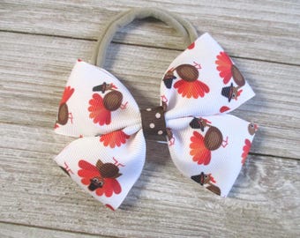 Turkey Baby Bow: Thanksgiving Ribbon Hair Clip or Headband