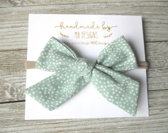 Sage Green Baby Bow, sage newborn Headabnd, Rifle paper Bows, Easter bow, Green Baby bow