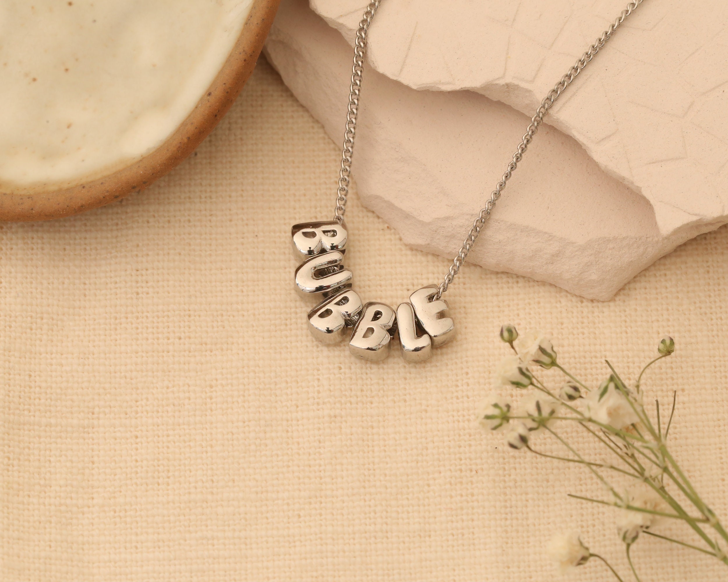 Custom 3D Bubble Letter Name Necklace - Personalized Puffy Balloon Jewelry | Perfect Mother's Day Gift