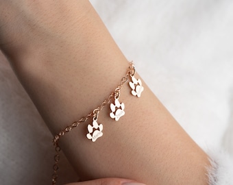 Paw Print Name Bracelets, Engraved Pet Name Bracelets, Cat Name Paw Charm, Loss Dog - Cat Name Bracelet, Pet Memorial Jewelry For Pet Lovers