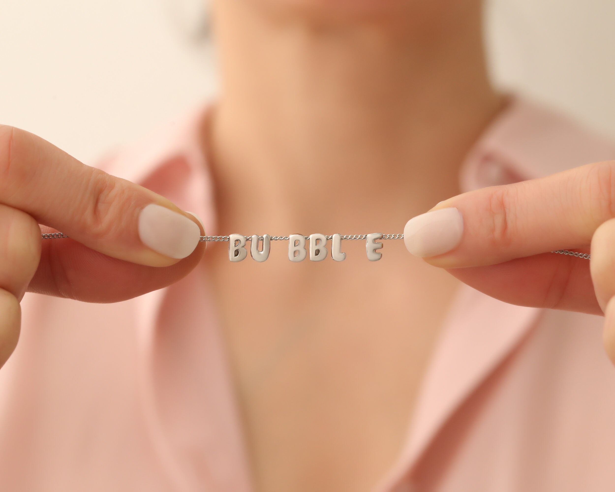 Custom 3D Bubble Letter Name Necklace - Personalized Puffy Balloon Jewelry | Perfect Mother's Day Gift