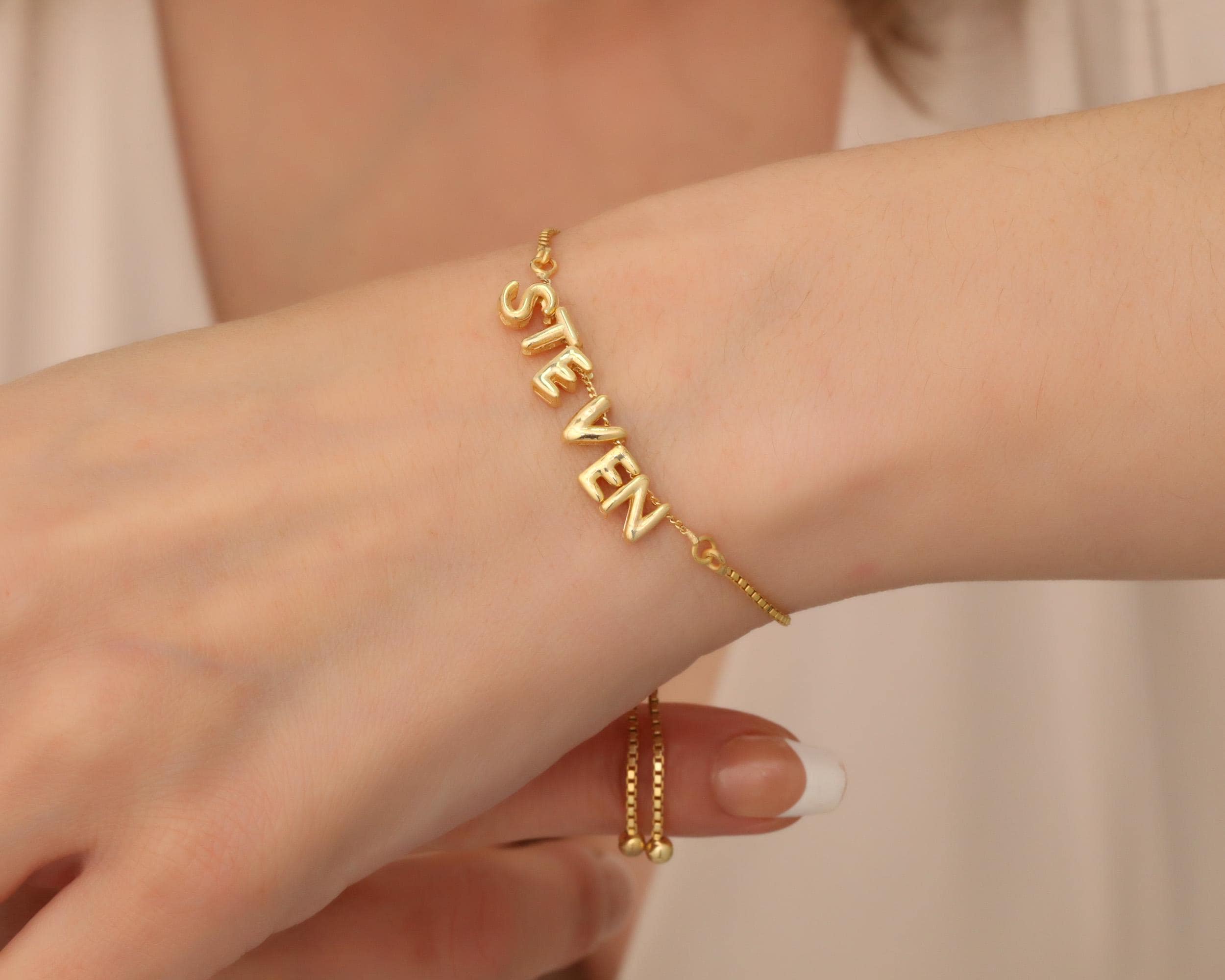 Personalized Bubble Letter Bracelet, 3D Name Bracelet, 3D Initial Bracelet, Balloon Letter Jewelry, Adjustable Name Bracelet, Gift for Her