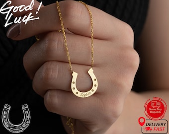 Horseshoe Necklace, Engraved Custom Name Horseshoe Lucky Pendant