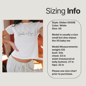 Peut inclure: Un t-shirt blanc XS avec le texte "Sparks & Onyx" en &eacute;criture cursive. L'image comprend des informations de taille, avec un tour de poitrine de 86 cm, un tour de poitrine de 84 cm, un tour de taille de 69 cm et des hanches de 81 cm.