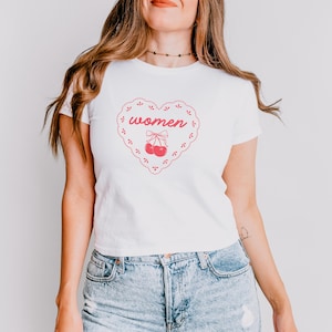 I Love Women Y2k Baby Tee, Coquette Feminine Tee, Sapphic Queer Baby Tee, Lesbian Bi Pride WLW Shirt, Gift For Girlfriend