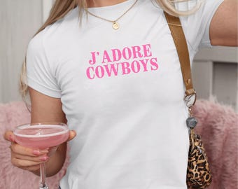 Chemise concert country, t-shirt bébé an 2000, t-shirt western, t-shirt bébé cow-girl, cadeau rodéo, t-shirt bébé des années 90, cadeau pour femme, J'adore cowboys