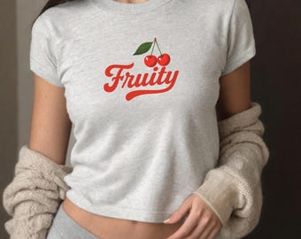 Fruity Cherry Y2k Baby Tee, WLW Cherries Lesbian Bi LGBTQ Pride Shirt, Sapphic Summer Womens Top, Feminine 90s Baby Tee, Gift For Girlfriend