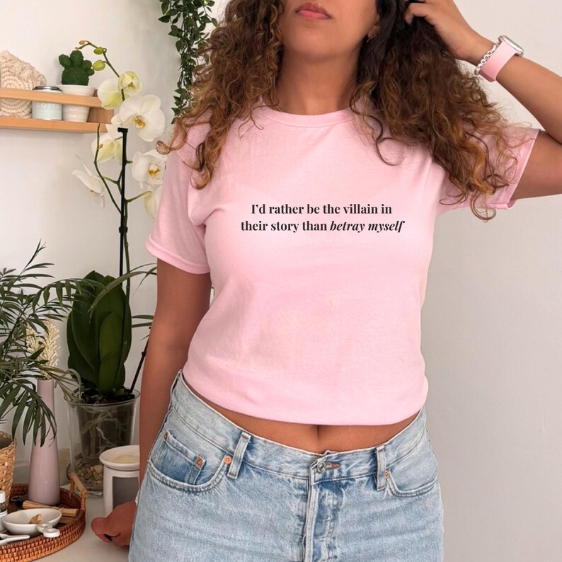 I'd Rather Be The Villain Y2k Baby Tee, Booktok Shirt, Dark Romance Tee, Self Love Shirt, Villain Era Aesthetic, Meme Gift For Her Light Pink