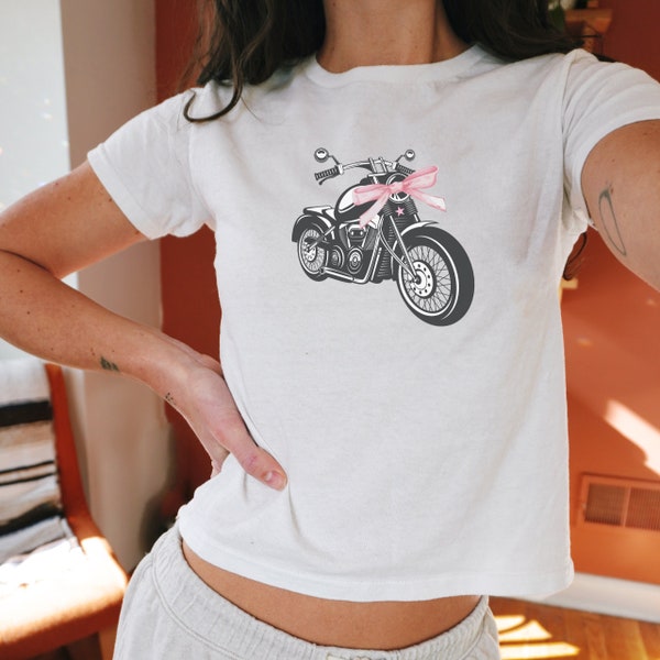Baby tee Y2K, Coquette, Graphic tees, Bow Shirt, Graphic Tshirt, Summer shirt, motorcycle, Gift for her, Gift for Girlfriend