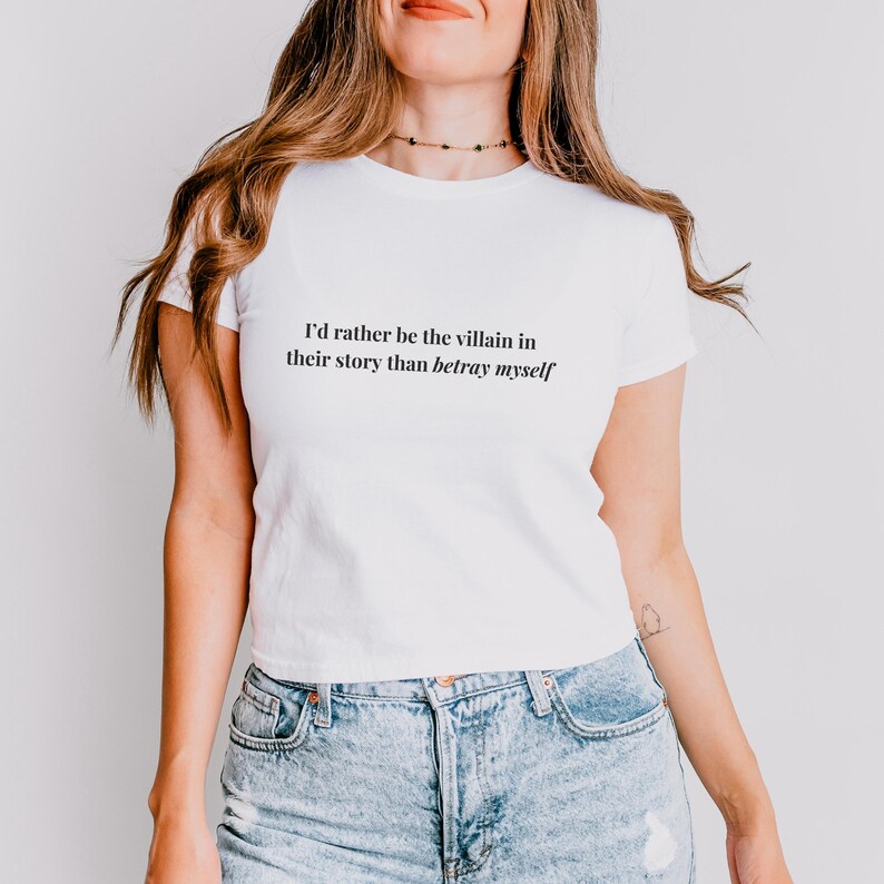 I'd Rather Be The Villain Y2k Baby Tee, Booktok Shirt, Dark Romance Tee, Self Love Shirt, Villain Era Aesthetic, Meme Gift For Her White