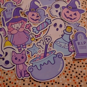 Sugar Blocks Sticker Flakes - Pastel Halloween Witch - Stickers, Ghost, Skull, Cauldron, Candies, Holiday, Tombstones, Cute, Kawaii, Pink