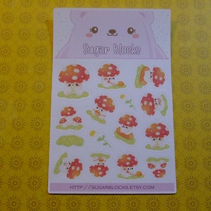 Sugar Blocks Sticker Sheet - Red Kawaii Mushrooms