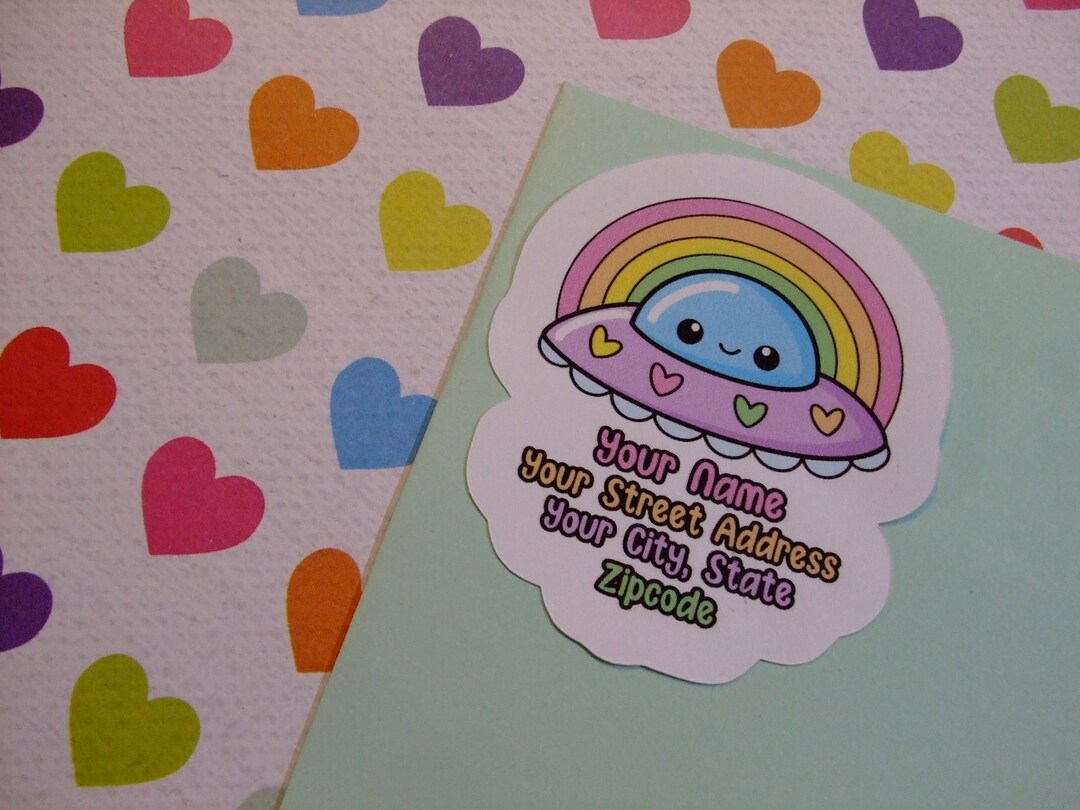 Custom Address Labels - Rainbow UFO {set of 24} - Letter Writing, Snail ...