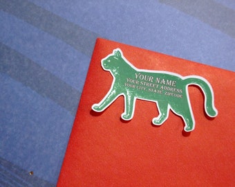 Aangepaste adreslabels - Green Kitty {Set of 25}
