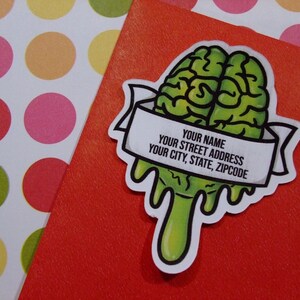 Custom Address Labels - Zombie Brain {Set Of 24} - Letter Writing, Snail Mail, Penpals, Mail, Labels, Penpalling, Letters, Unique