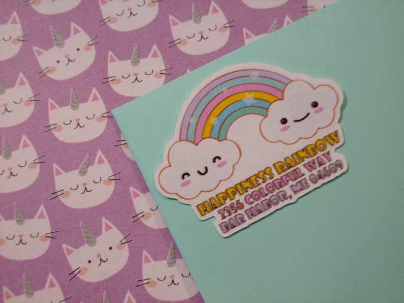 Custom Address Labels Kawaii Rainbow set of 25 Etsy