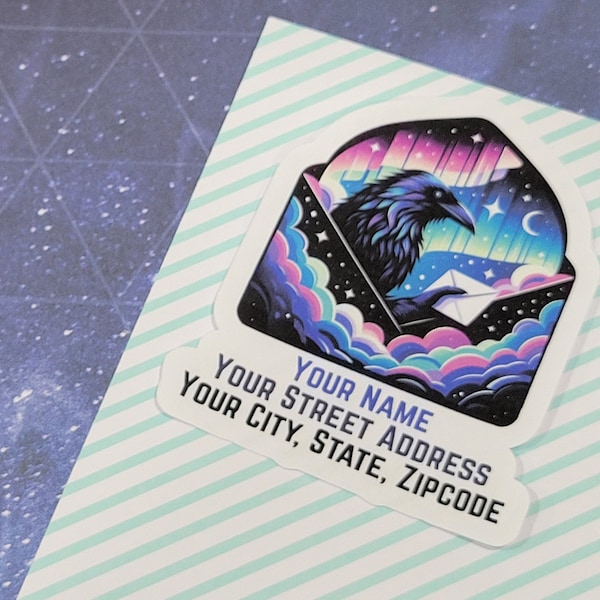 Custom Address Labels - Raven In An Envelope {Set Of 24}