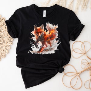 Fiery Fox T-shirt, Fox Shirt, Animal Lover Shirt, Nature Top, Gift For Her, Gift For Him, Flame, Fantasy Shirt, Epic Top, Unisex T-shirt zdjęcie 4