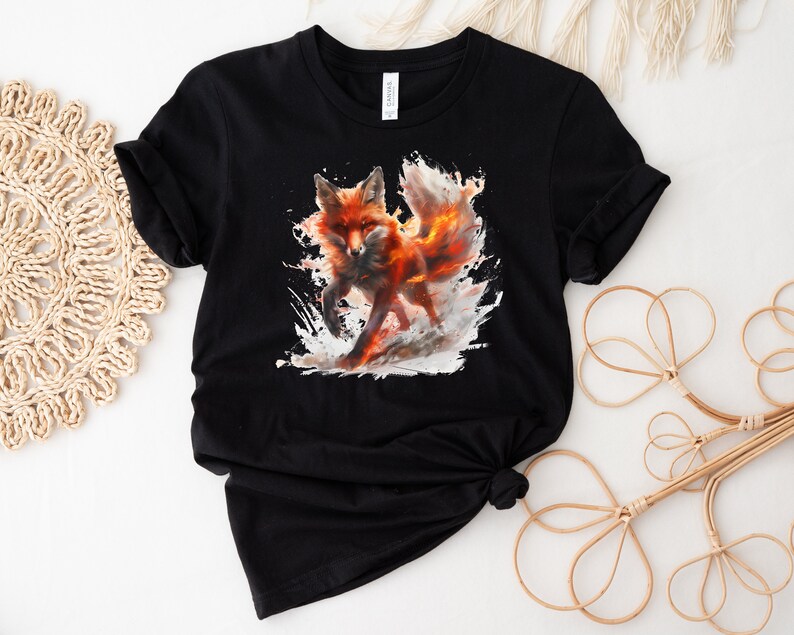 Fiery Fox T-shirt, Fox Shirt, Animal Lover Shirt, Nature Top, Gift For Her, Gift For Him, Flame, Fantasy Shirt, Epic Top, Unisex T-shirt zdjęcie 4