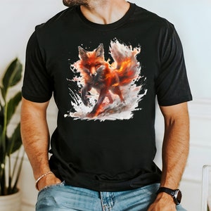 Fiery Fox T-shirt, Fox Shirt, Animal Lover Shirt, Nature Top, Gift For Her, Gift For Him, Flame, Fantasy Shirt, Epic Top, Unisex T-shirt zdjęcie 5