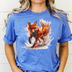 Fiery Fox T-shirt, Fox Shirt, Animal Lover Shirt, Nature Top, Gift For Her, Gift For Him, Flame, Fantasy Shirt, Epic Top, Unisex T-shirt zdjęcie 8