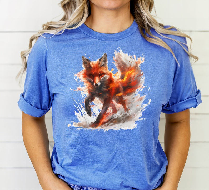 Fiery Fox T-shirt, Fox Shirt, Animal Lover Shirt, Nature Top, Gift For Her, Gift For Him, Flame, Fantasy Shirt, Epic Top, Unisex T-shirt zdjęcie 8