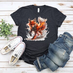 Fiery Fox T-shirt, Fox Shirt, Animal Lover Shirt, Nature Top, Gift For Her, Gift For Him, Flame, Fantasy Shirt, Epic Top, Unisex T-shirt zdjęcie 6