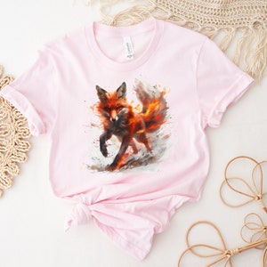 Fiery Fox T-shirt, Fox Shirt, Animal Lover Shirt, Nature Top, Gift For Her, Gift For Him, Flame, Fantasy Shirt, Epic Top, Unisex T-shirt zdjęcie 9