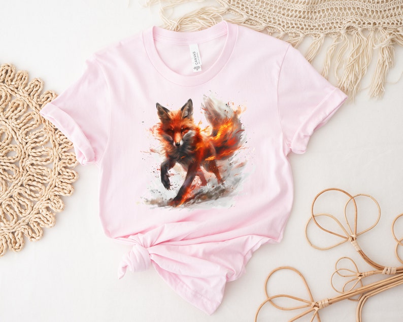 Fiery Fox T-shirt, Fox Shirt, Animal Lover Shirt, Nature Top, Gift For Her, Gift For Him, Flame, Fantasy Shirt, Epic Top, Unisex T-shirt zdjęcie 9