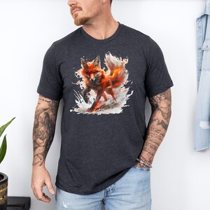 Fiery Fox T-shirt, Fox Shirt, Animal Lover Shirt, Nature Top, Gift For Her, Gift For Him, Flame, Fantasy Shirt, Epic Top, Unisex T-shirt zdjęcie 7